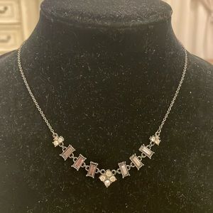 Black Signed SAU Rhinestone Pendant Dainty Choker Necklace